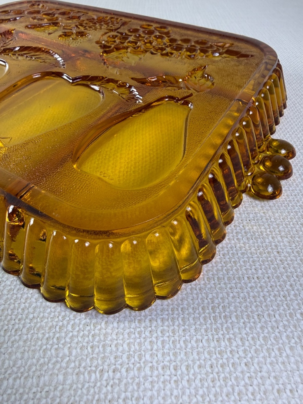 Indiana Glass "Fruits" Pattern Amber Relish Tray — 5-Section Divided Dish - Picture 3 of 9